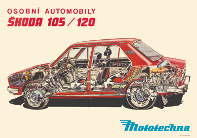 Plakát Škoda 120 LS Mototechna 1978, kresba Václav Král